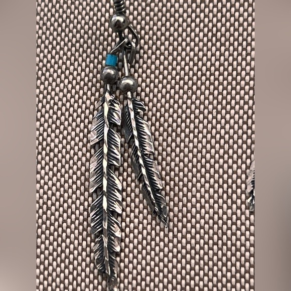 ❤️ Navajo Native American Sterling double Feather Dangle Earrings - Picture 6 of 6